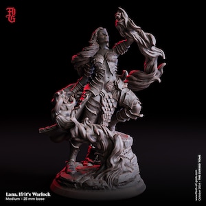 Lana, Ifrit&#39;s Warlock Fantasy Miniature Dungeons and Dragons Mini RPG Tabletop Miniature DnD 5e Painting Pathfinder | FOG