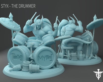 Styx the Drummer | 32mm or 28mm Fantasy Miniature | DnD Miniature | RPG | Tabletop Game | Pathfinder | Twin Goddess