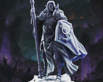 Drow Knight Ardent Silathin Miniature, 32mm DnD RPG, Unpainted Resin Dark Elf Knight