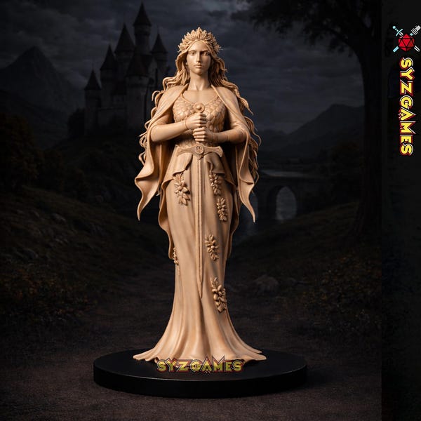 Lady of the Lake Female Fighter Human Knight Fantasy Miniature Dungeons and Dragons Miniature RPG Tabletop Games D&D 5e Painting Pathfinder