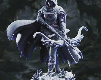 Drow Swamp Ranger Vexana Miniature, 32mm DnD RPG, Unpainted Resin Dark Elf Figure