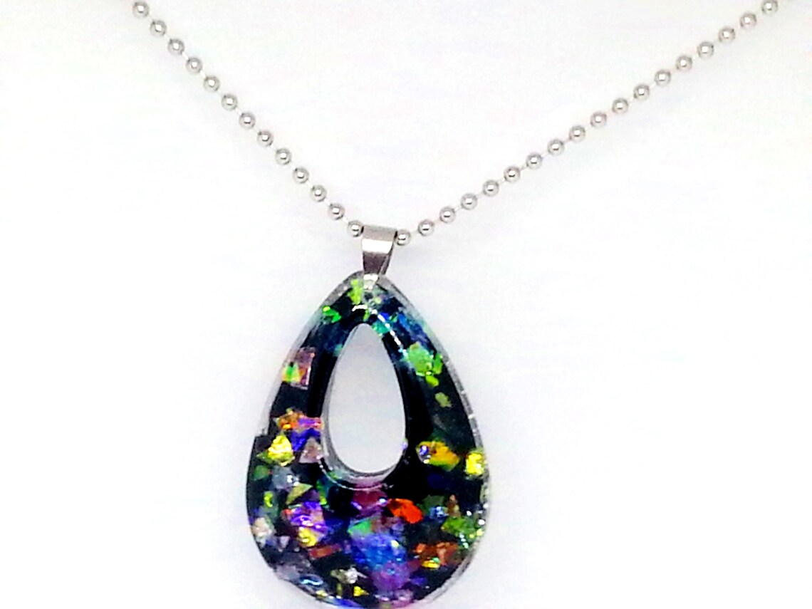 Black Tear Drop Resin Necklace Pendant Resin Teardrop Etsy