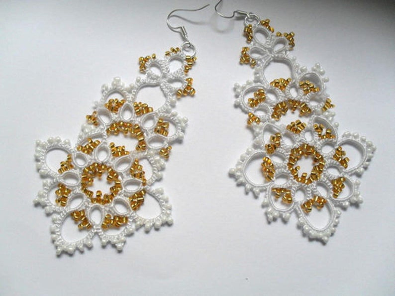 Tatting Lace Bridal Earrings Long Lace Earrings Dangle Etsy
