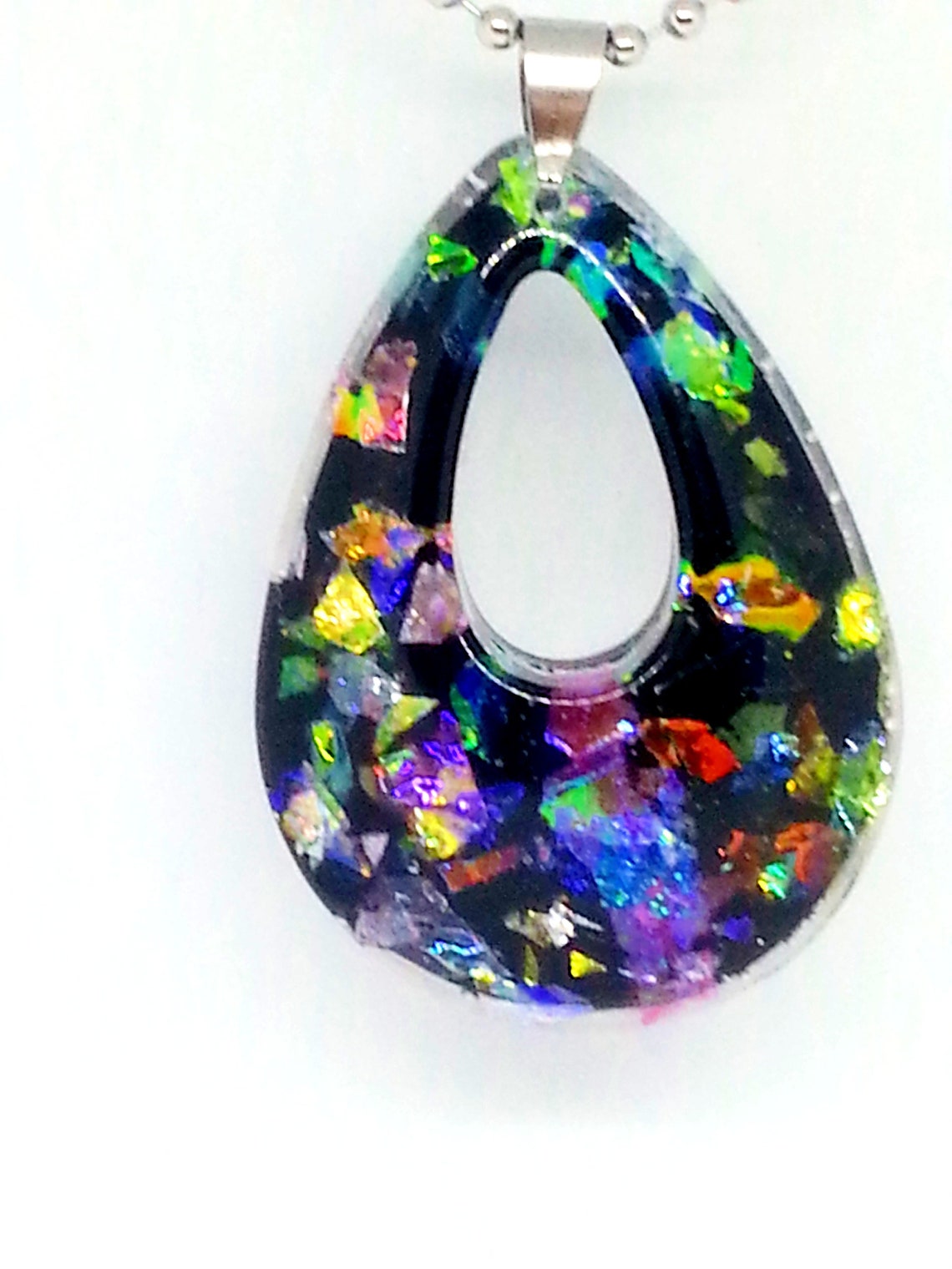 Black Tear Drop Resin Necklace Pendant Resin Teardrop Etsy