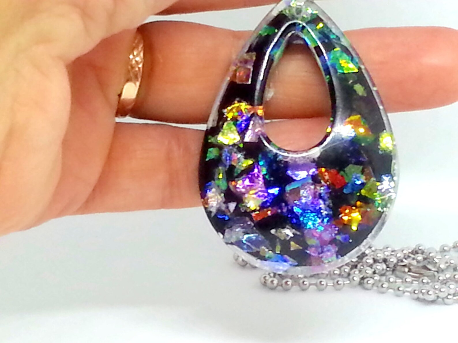 Black Tear Drop Resin Necklace Pendant Resin Teardrop Etsy