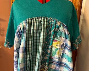 Upcycled Colorful T-shirt Babydoll Tunic Boho Style
