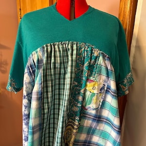 Upcycled Colorful T-shirt Babydoll Tunic Boho Style