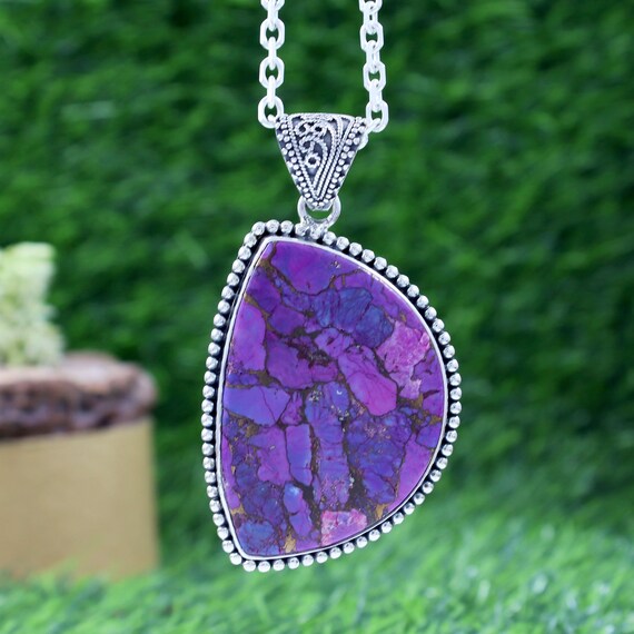 Natural Purple Copper Turquoise Pendant Purple Turquoise 925