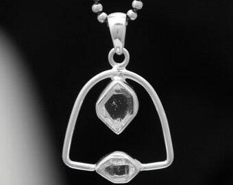 925 Sterling Silver Herkimer Diamond Pendant, Raw Quartz Double Stone Necklace, Geometric Handmade Jewelry, Gift for Her or Him
