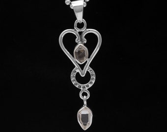 Herkimer Diamond Sterling Silver Pendant Necklace, Boho Style