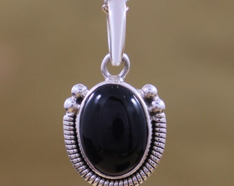 Mothers Natural Black Onyx Pendant-Handmade Silver Pendant-925 Sterling Silver Pendant-Oval Designer Black Onyx Pendant-December Birthstone
