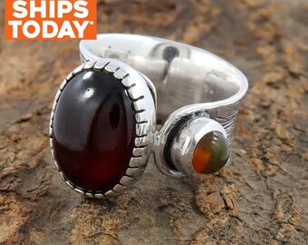 Mothers 's Gift -Natural Hessonite Ring - Ethiopian Opal Ring - 925 Sterling Silver Handmade Jewelry Thumb Band Ring - Wedding Gift For Her