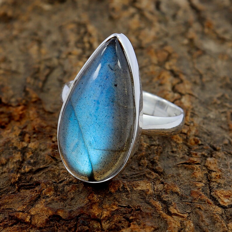 Handmade Silver Jewelry Natural Labradorite Ring Labradorite Silver Ring Silver Jewelry Ring 8 Pear Shape Labradorite Ring
