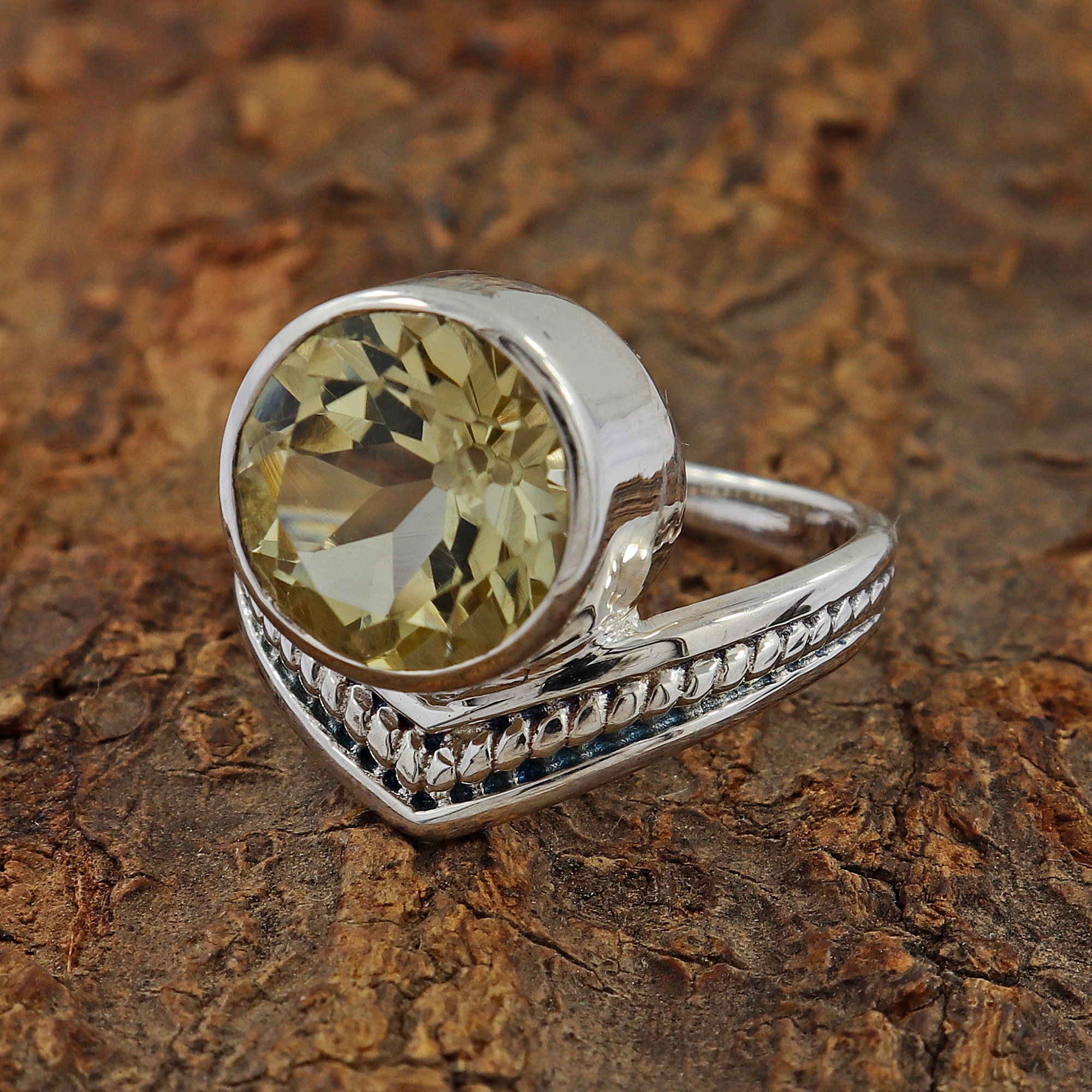 Green Gold Gemstone Ring Green Gold Sterling Silver Ring | Etsy