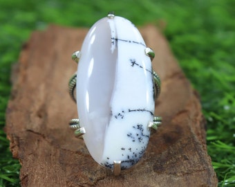 Mothers Oval Dendrite Opal Ring 925 Sterling Silver Ring Natural Gemstone Ring Handmade Ring Fashion Jewelry Bridesmaid Gift Ring For Women