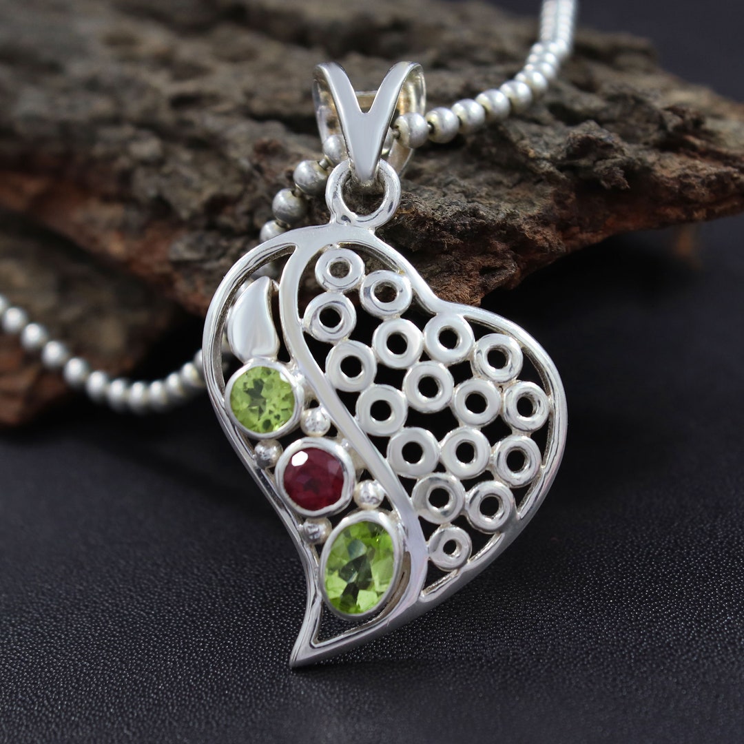 Green Heart Necklace Pendant, Peridot Gemstone Handmade Pendant