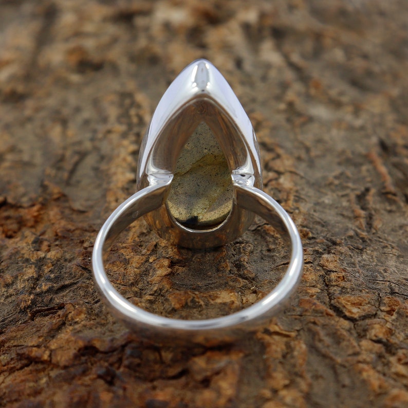 Handmade Silver Jewelry Natural Labradorite Ring Labradorite Silver Ring Silver Jewelry Ring 8 Pear Shape Labradorite Ring