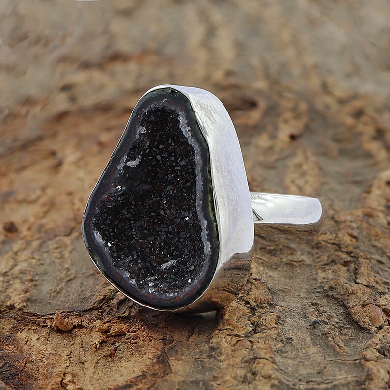 Tabasco Geode Ring Handmade Silver Ring Coconut Geode Ring Fancy Shape Coconut Geode Silver Ring Party Wear Jewelry Ring Size 6