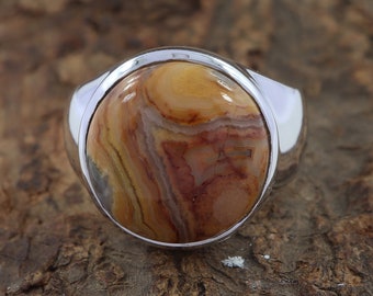 Natural Yellow Crazy Lace Agate Ring Solid 925 Sterling Silver Fashion Jewelry Size 5 Natural Yellow Crazy Lace Agate Ring Solid 925 Sterling Silver Fashion Jewelry Size 5