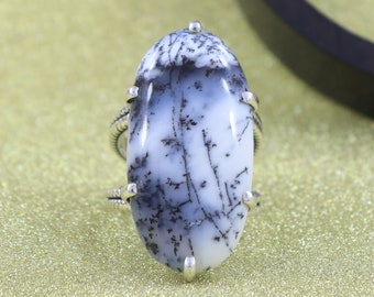 Mothers Oval Dendrite Opal Ring 925 Sterling Silver Ring Natural Gemstone Ring Handmade Ring Fashion Jewelry Bridesmaid Gift Ring For Women