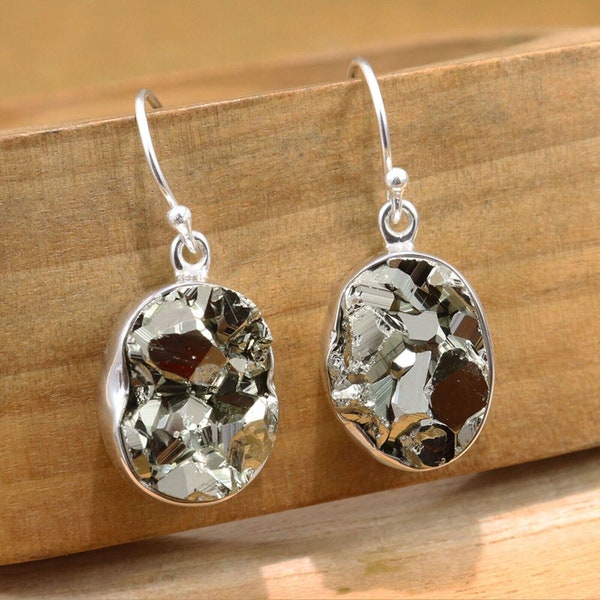 Pyrite Druzy Earrings 925 Sterling Silver Earrings Pyrite Druzy Gemstone Earrings Handmade Earrings Pyrite Druzy Jewelry Gift For Her Mother