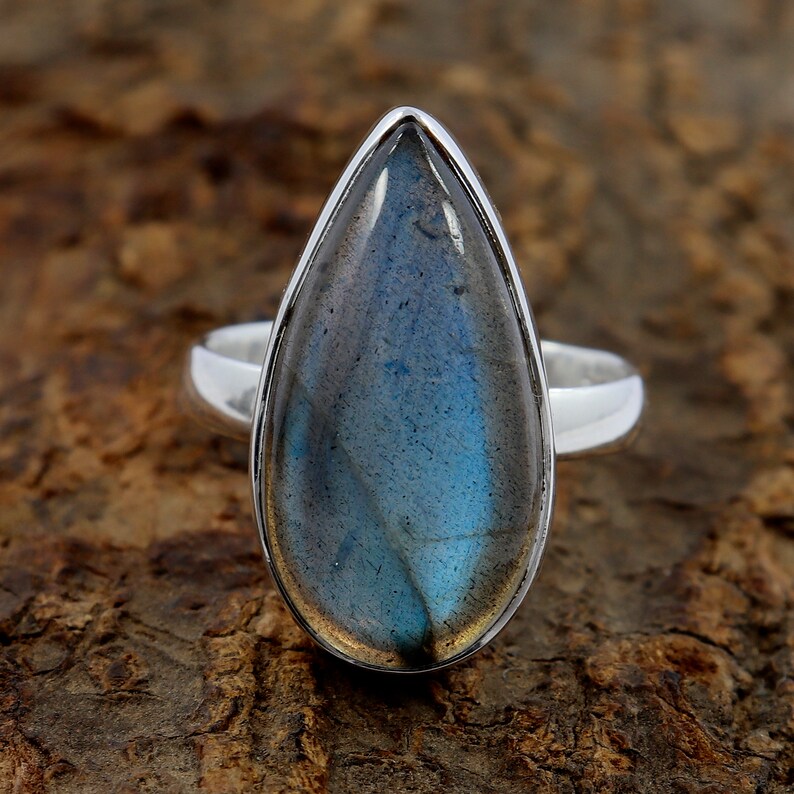 Handmade Silver Jewelry Natural Labradorite Ring Labradorite Silver Ring Silver Jewelry Ring 8 Pear Shape Labradorite Ring
