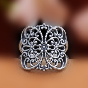 Silver Butterfly Ring, 925 Sterling Silver Handmade Artisan Crafted Filigree Wrap Around Butterfly Monarch Ring Women Jewelry Gifts Boxed