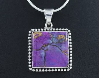 Unique Purple Copper Turquoise Pendant Necklace - 925 Sterling Silver Turquoise Pendant, Boho Designer Gemstone Jewelry, Bridesmaid Gift