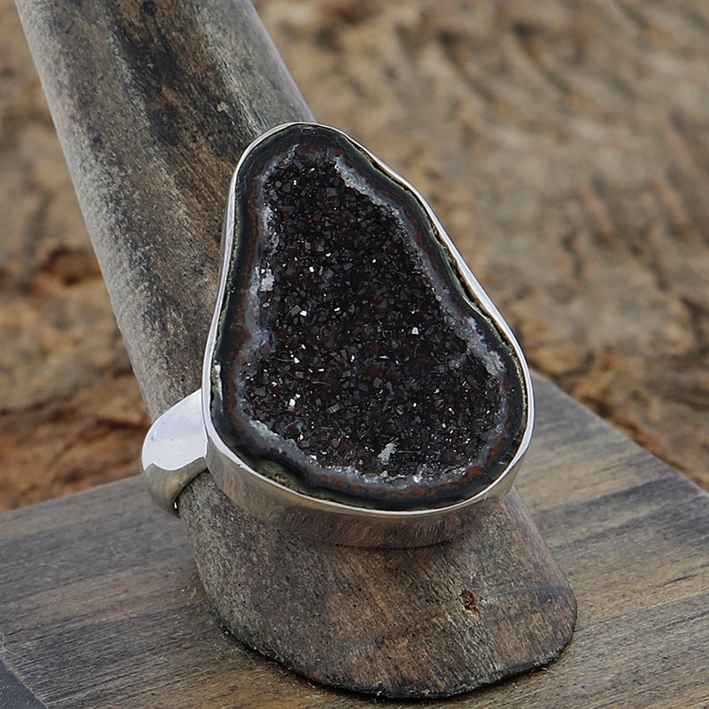Tabasco Geode Ring Handmade Silver Ring Coconut Geode Ring Fancy Shape Coconut Geode Silver Ring Party Wear Jewelry Ring Size 6
