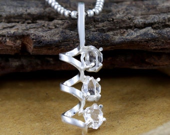 Gift To Mom Herkimer Diamond Crystal Pendat 925 Solid Silver Herkimer Diamond Raw Necklace Spiral Shape Boho Handmade Jewelry Gift For Her