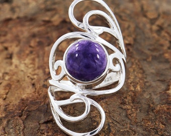 Charoite Silver Ring 925 Solid Sterling Silver Handmade Jewelry Purple Charoite Gemstone Ring Antique Anniversary Ring Size-7 Gift For Her
