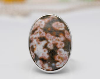 Green Ocean Jasper Ring, 925 Sterling Silver Ring, Handmade Ocean Jasper Gemstone Jewelry, Unique Boho Jewelry, Gift for Her, Size 7