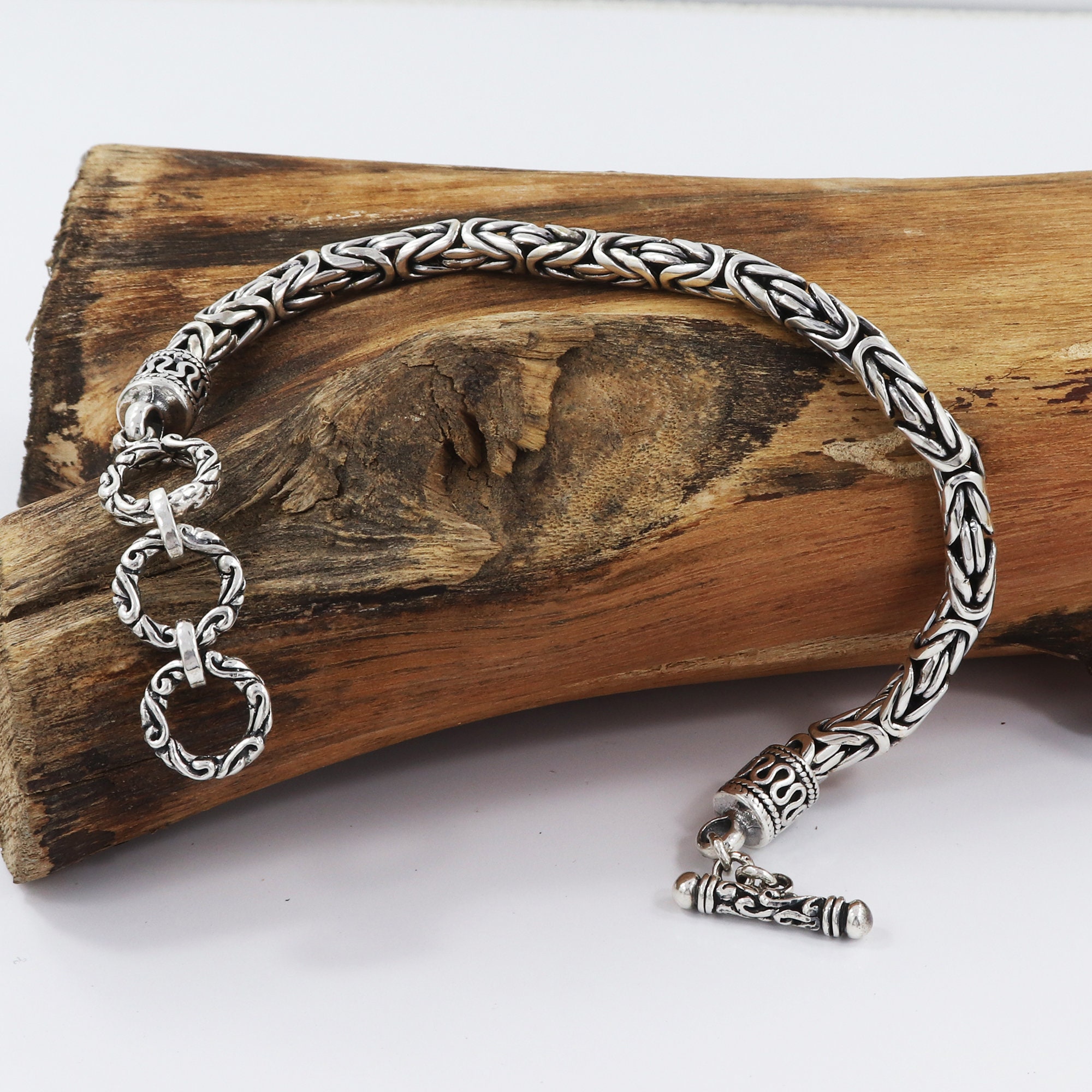 925 Sterling Silver King Chain Bracelet, Byzantine Men 925 Sterling Silver King Chain Bracelet, Byzantine Men