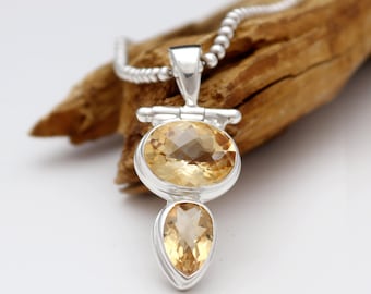 Citrine Gemstone Pendant, 925 Sterling Silver Pendant, Handmade Gemstone Yellow Crystal Necklace, Gift For Her