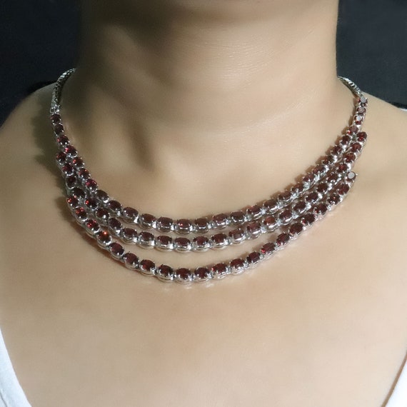 Natural Garnet Tennis Necklace Garnet Tennis Chain 925 Sterling
