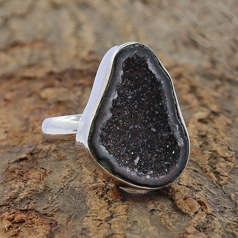 Tabasco Geode Ring Handmade Silver Ring Coconut Geode Ring Fancy Shape Coconut Geode Silver Ring Party Wear Jewelry Ring Size 6