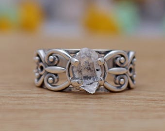 Bague en diamant brut Herkimer, bague en argent sterling 925, bague faite main, bague de naissance d'avril, bijoux en argent pour femme, bague bohème, cadeau pour elle