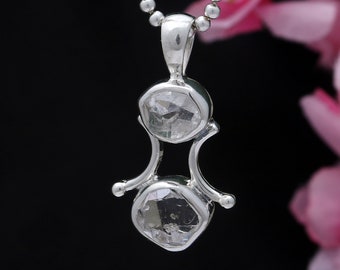 Natural Herkimer Diamond Healing Crystal Silver Pendant Necklace For Women & Men, Unique Style Everyday Jewelry
