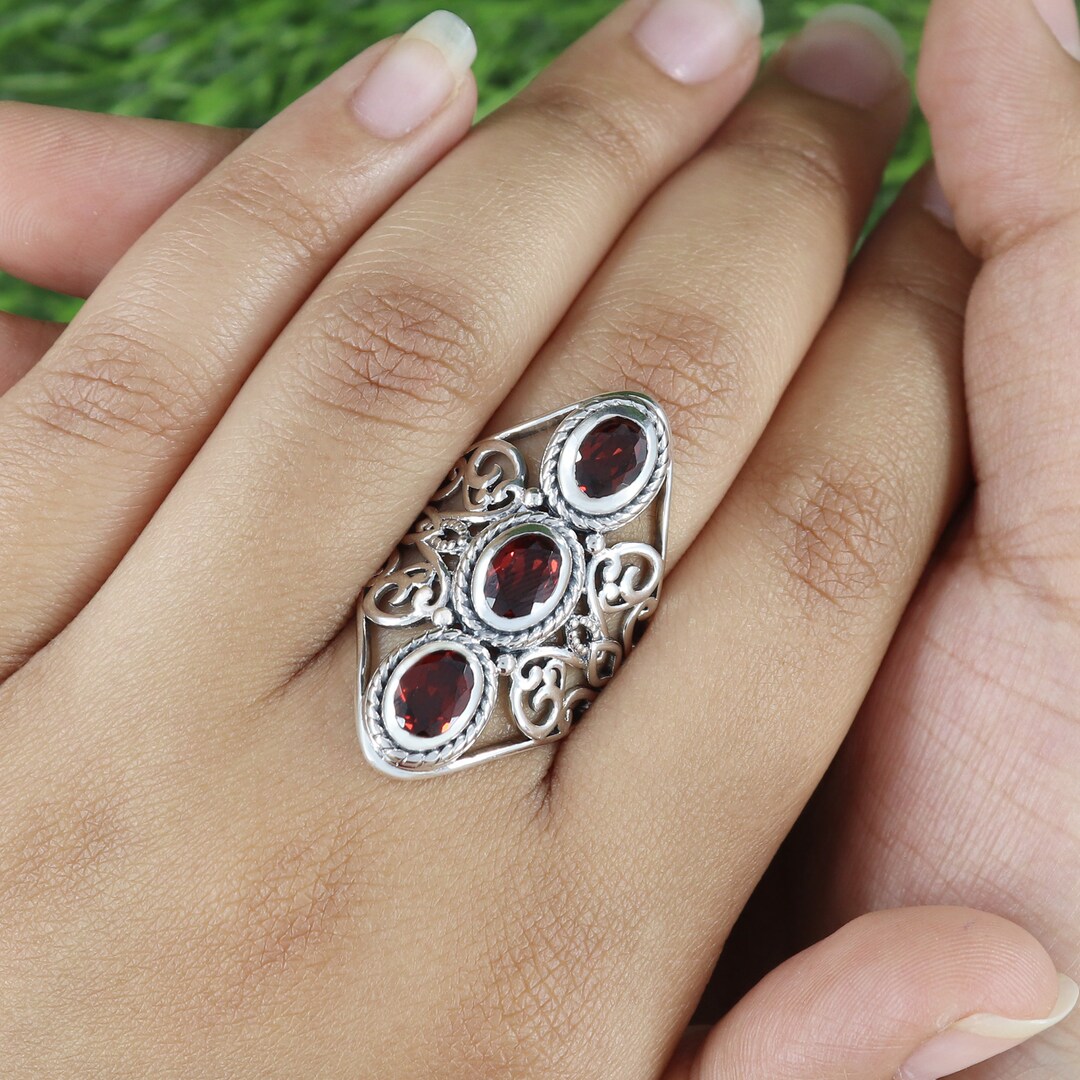 Garnet Rings, 925 Silver Plated Rings Pear Design Ring, Women Ring, Handmade Ring, Wholesale Lot Women Ring, US Ring Size 6 to 10