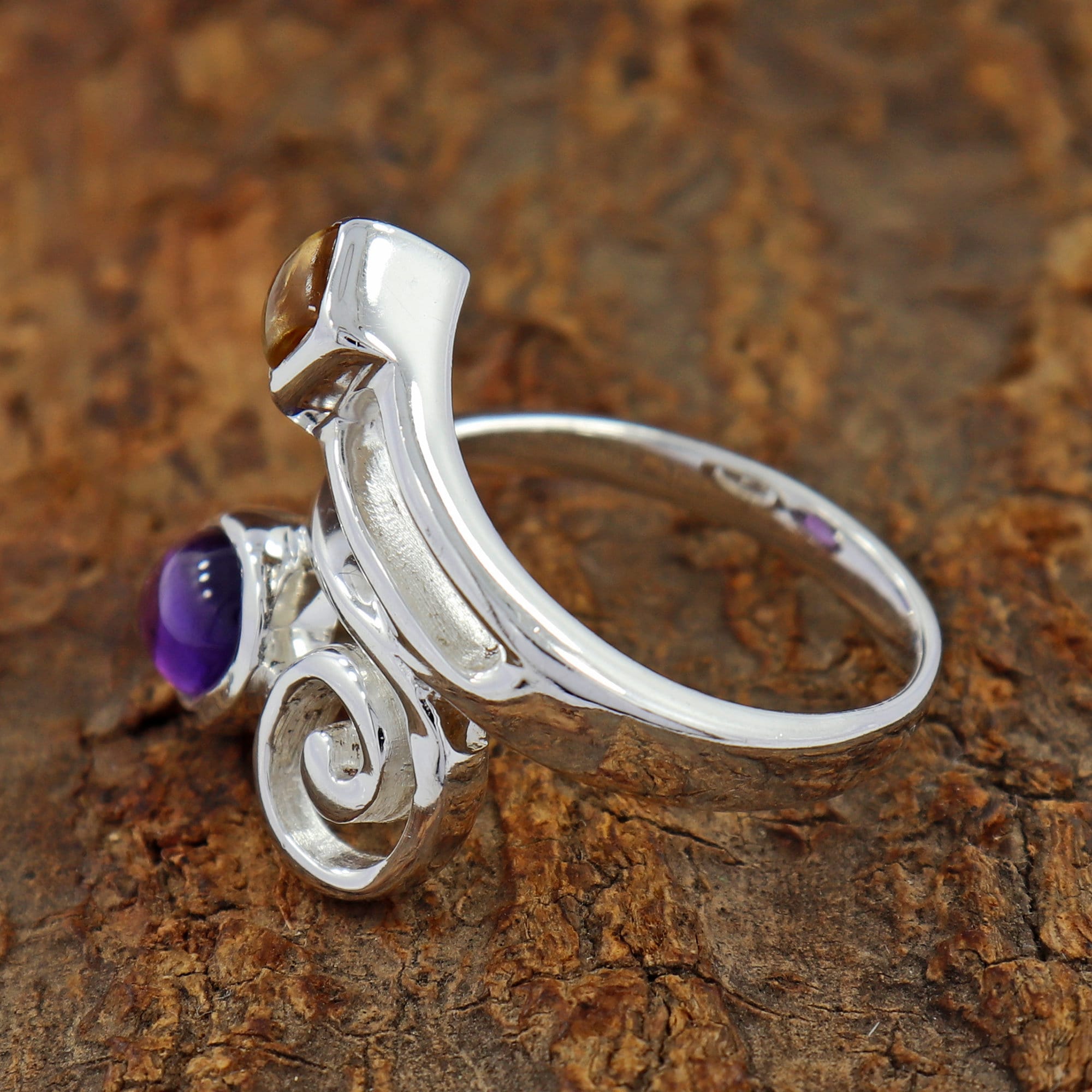 Natural Purple Amethyst Ring Citrine Gemstone Ring 925 | Etsy