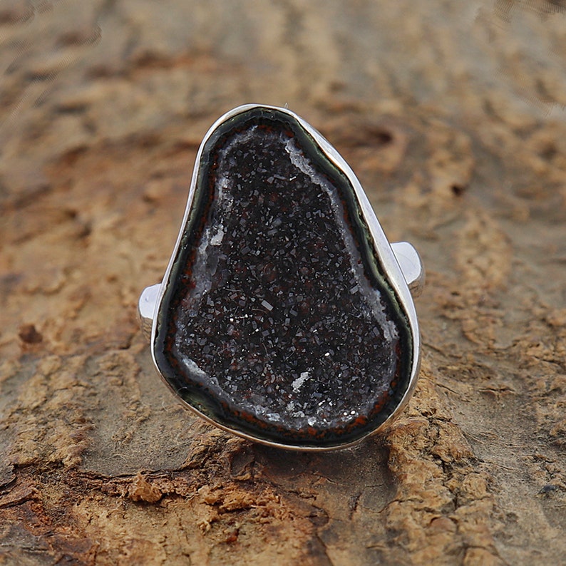 Tabasco Geode Ring Handmade Silver Ring Coconut Geode Ring Fancy Shape Coconut Geode Silver Ring Party Wear Jewelry Ring Size 6