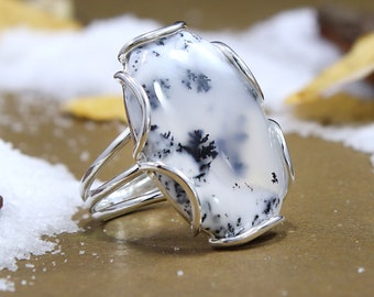 Mothers Oval Dendrite Opal Ring 925 Sterling Silver Ring Natural Gemstone Ring Handmade Ring Fashion Jewelry Bridesmaid Gift Ring For Women