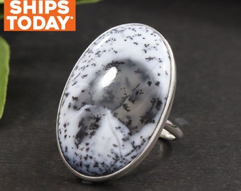 Mothers Large Dendrite Opal Ring 925 Sterling Silver Ring Natural Gemstone Ring Handmade Ring Fashion Jewelry Bridesmaid Gift Ring For Women