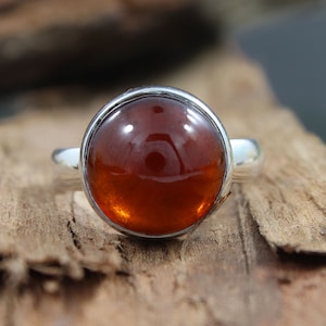 Natural Hessonite Gemstone Ring - Hessonite Silver Jewelry Ring - Dark Red Hessonite 925 Sterling Silver Handmade Beautiful Ring Size 8