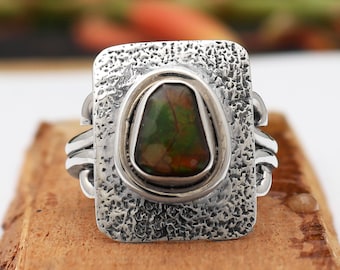Natural Ammolite Gemstone Ring, 925 Sterling Silver Green Ammolite Jewelry, Unique Ammolite Ring, Beautiful Silver Ring, Christmas Gift