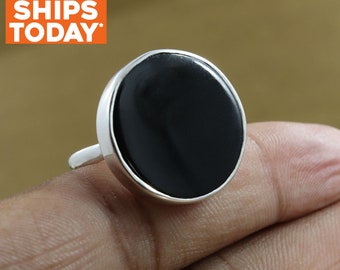 MotherBlack Onyx Silver Ring | 925 Sterling Solid Silver Ring Handmade ring Smooth Round Shape Gemstone Ring | Everyday Jewelry Gift Jewelry