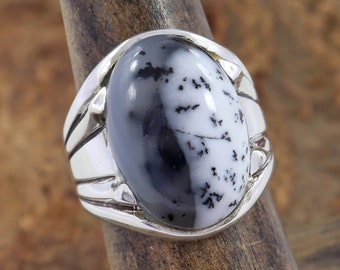 Mothers Men's Dendrite Opal Ring 925 Sterling Silver Ring Natural Gemstone Ring Handmade Ring Fashion Jewelry Bridesmaid Gift Ring For Women