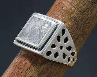 Muonionalusta Meteorit Ring, 925 Sterling Silber Ring, Meteorit Edelstein Ring, Boho Designer Ring, Meteorit Schmuck, Perfektes Geschenk für Männer
