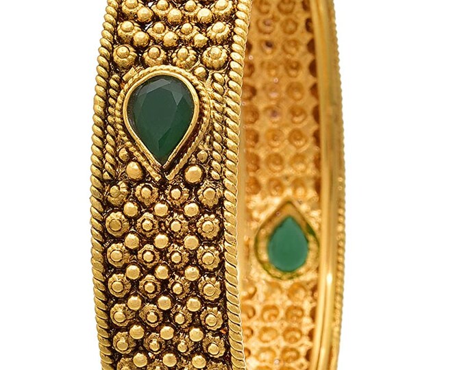 Traditional Ethnic One Gram Glod Plated Red /& Green Stone Designer Openable Bangle Kada for Women JFL