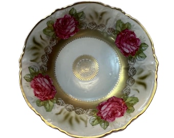 VTG Leuchtenberg CALS Pink Roses with Gold Trim Medallion 10" X 2.5"Circa 1800's